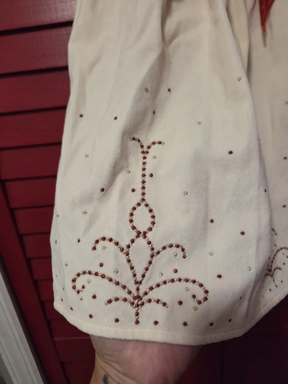 American Girl Cream Velvet Holiday Party Dress with Red Sash